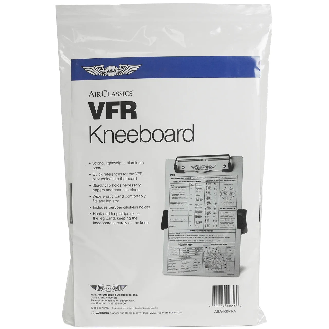 ASA VFR Clipboard with Strap & Pencil Holder